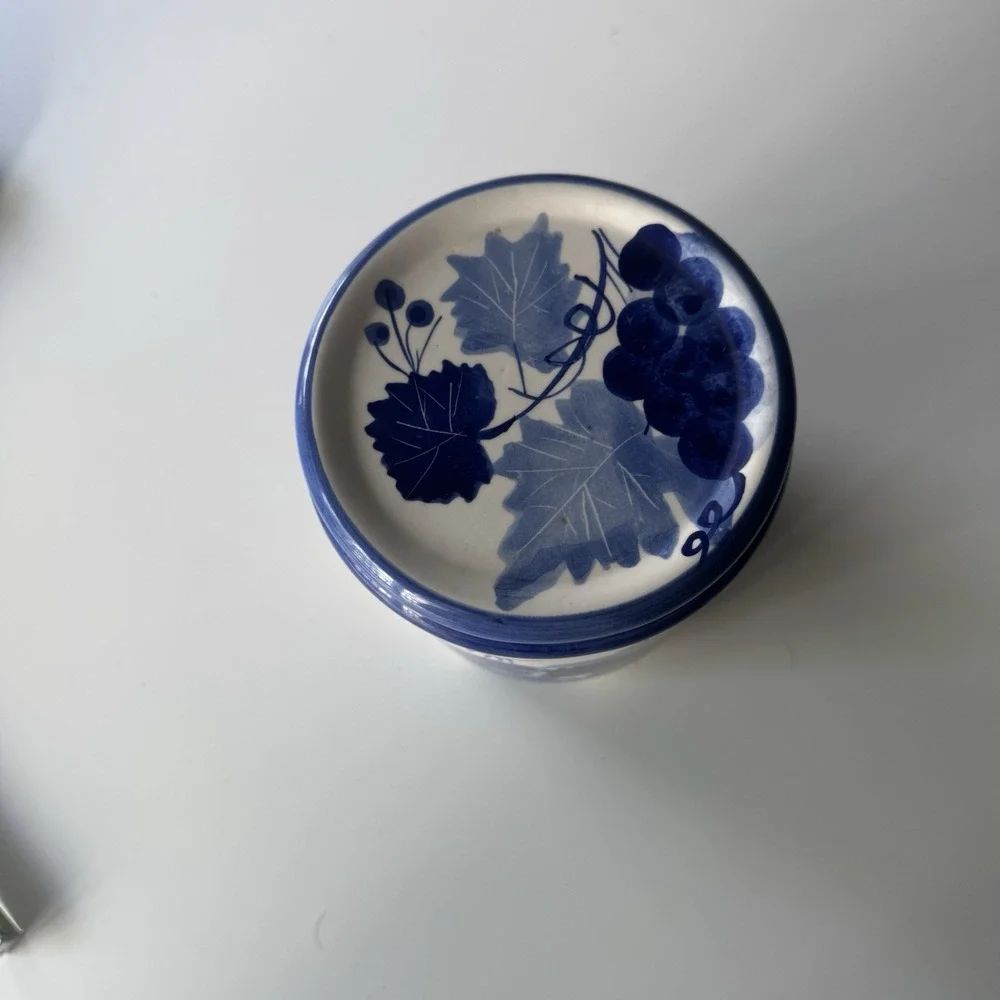 Hand Painted Blue Design Pac Inc Canister Grape Vine Pattern 5